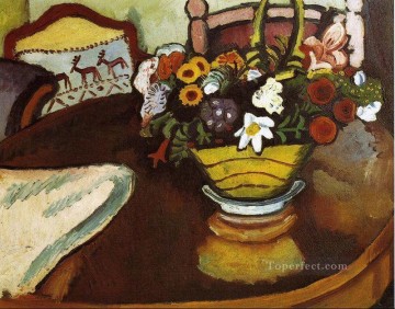 Expresionismo Painting - Bodegón con cojín de ciervo y flores expresionista